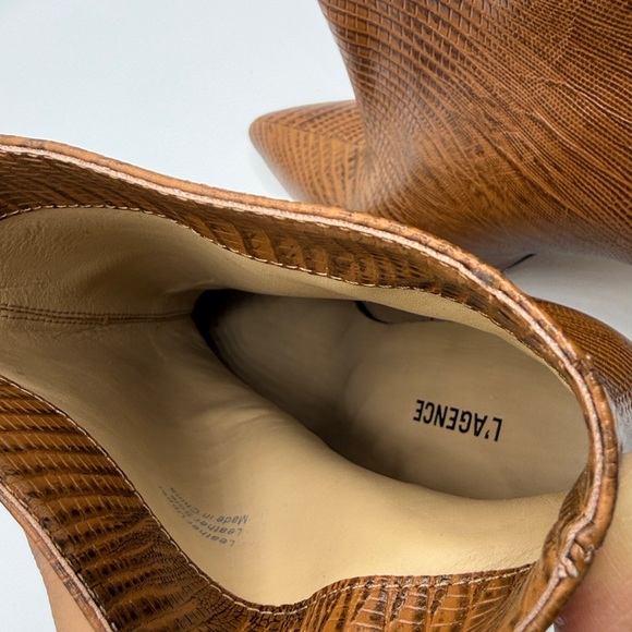 L'AGENCE Mariette Brown Lizard-Embossed Pointed-Toe Stiletto Ankle Boots 36.5 - Picture 6 of 8